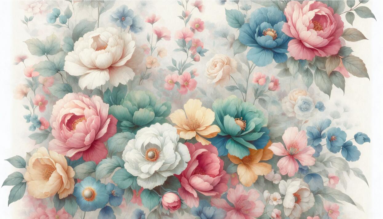 peony sage wallpaper flat repeat motif