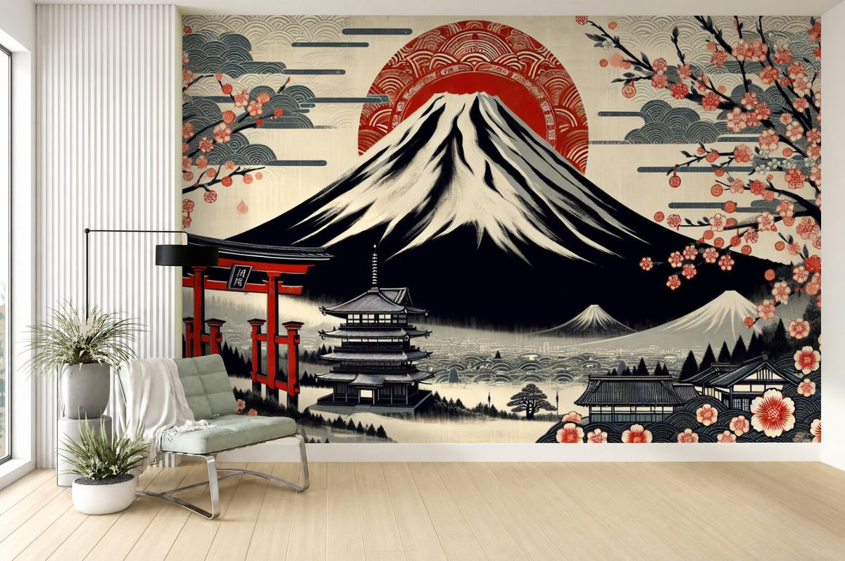red japanese cherry blossom wallpaper living room wall