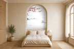 cherry blossom mountain wallpaper in a bedroom