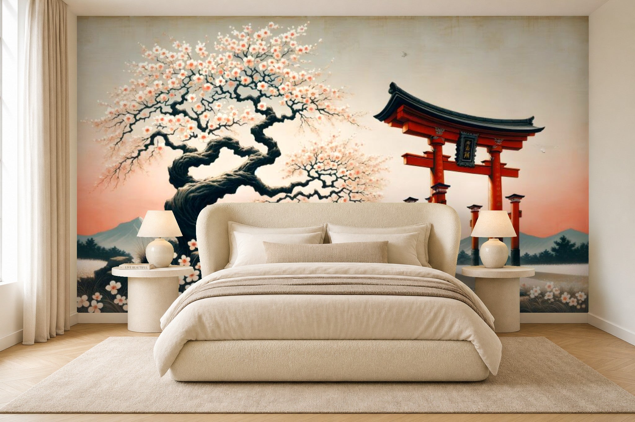 orange cherry blossom wallpaper bedroom wall