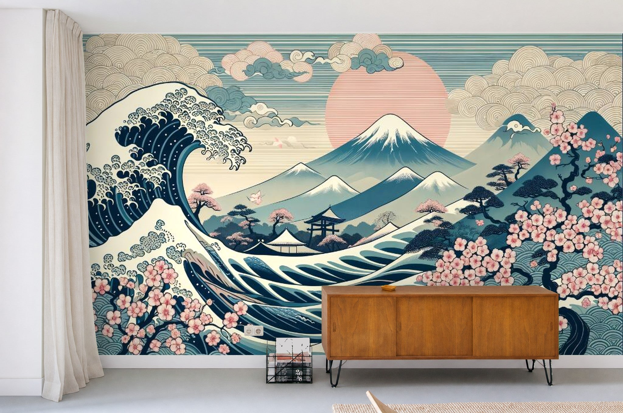 cherry blossom japanese garden wallpaper living room feature wall