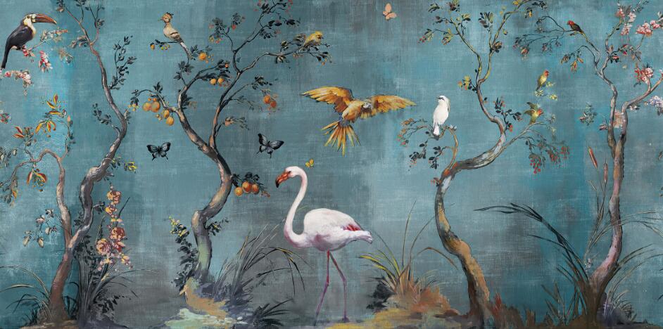 Navy Flamingo Wallpaper flat pattern design