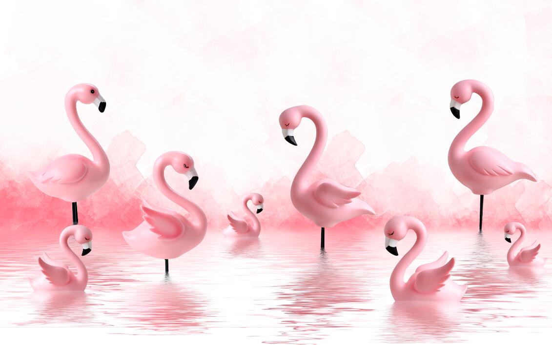 Flamingo Bathroom Wallpaper flat pattern design