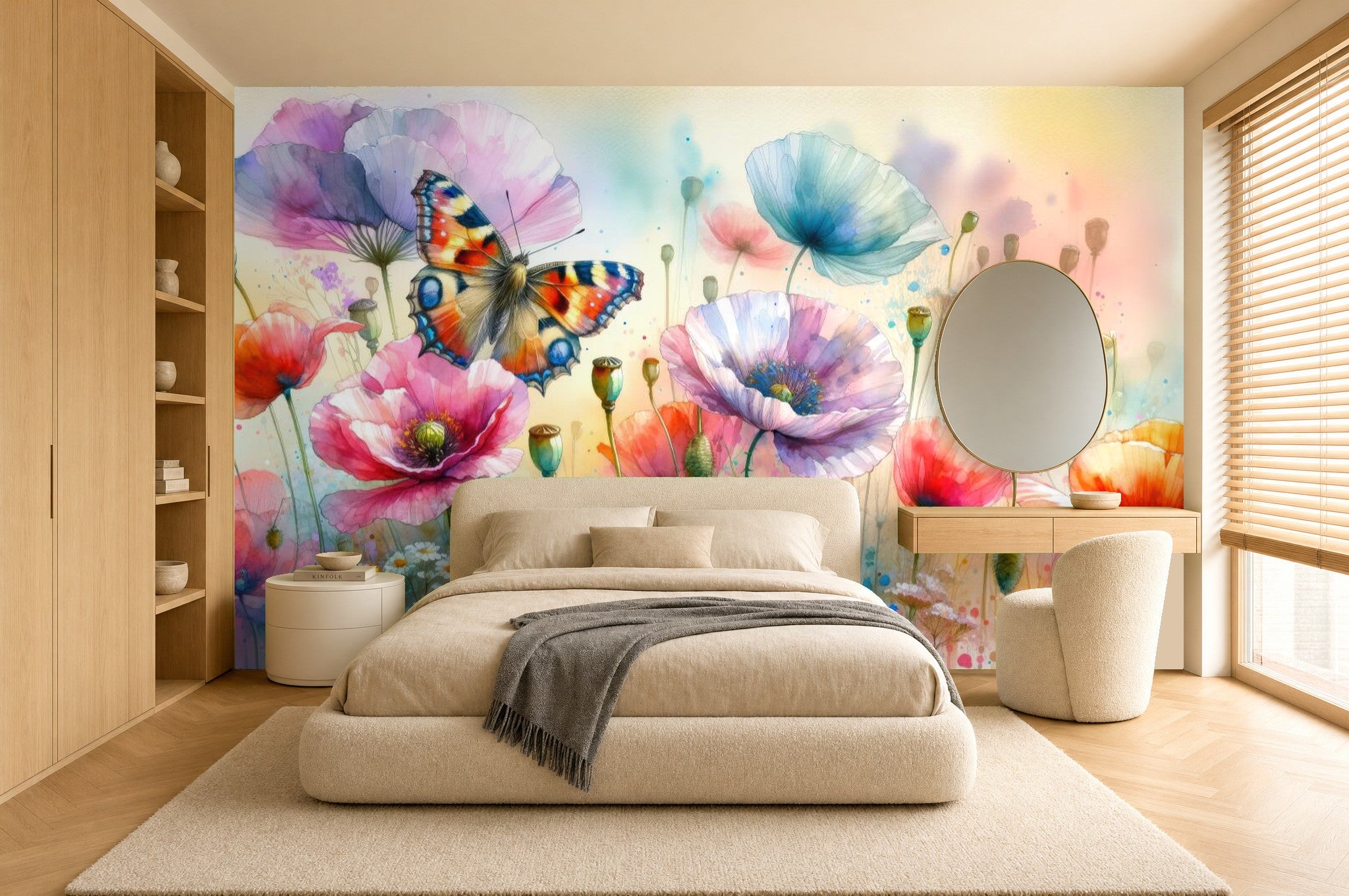 colourful floral wallpaper in a bedroom