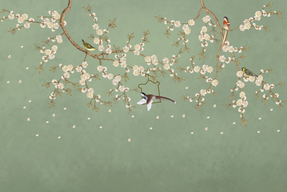 Chinoiserie Cherry Blossom Wallpaper design