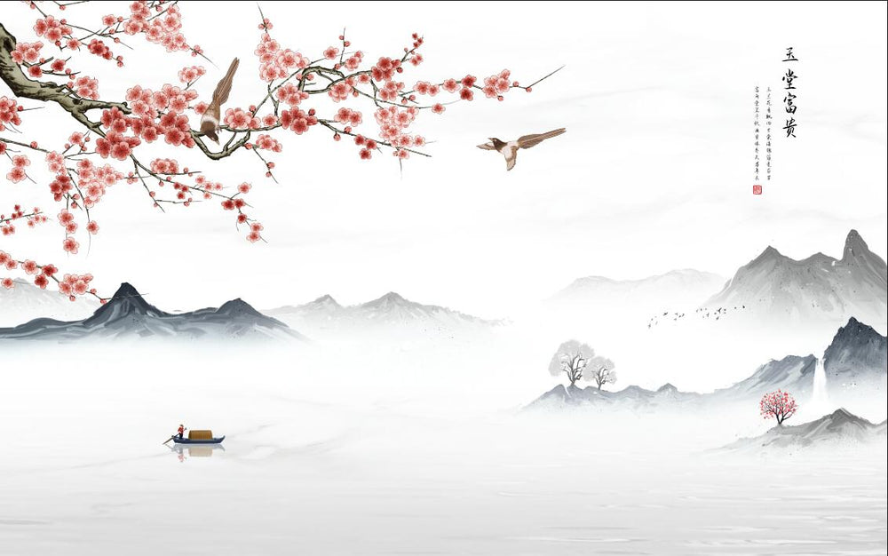 Cherry Blossom Mountain Wallpaper design