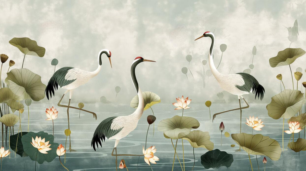 Crane Mural Wallpaper design