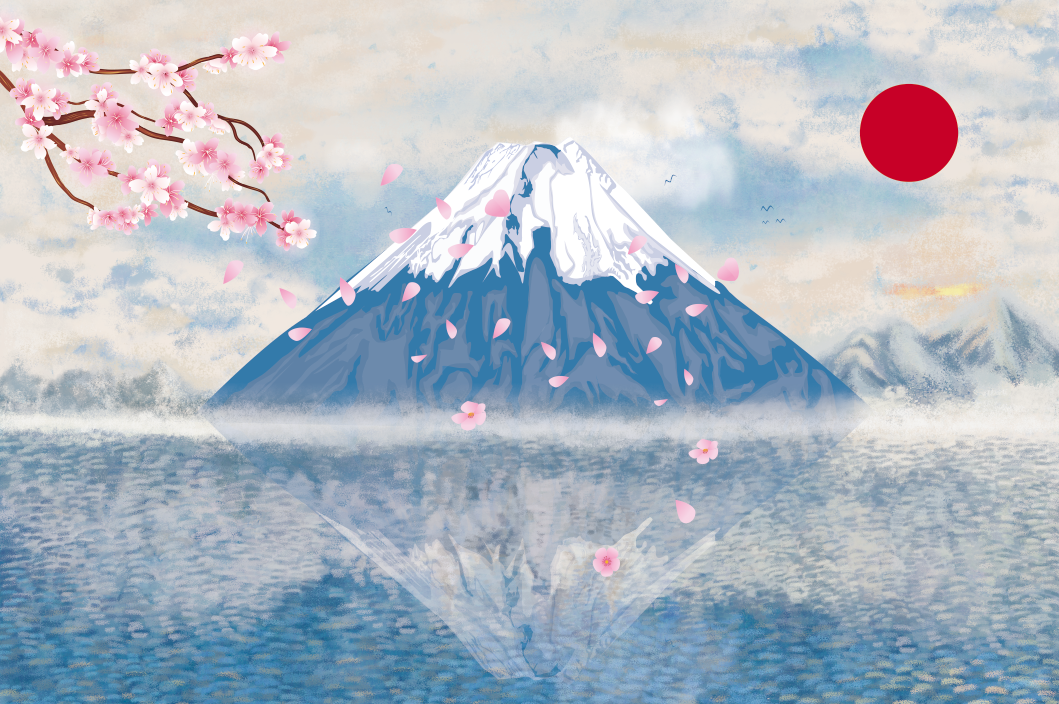 cherry blossom japanese art wallpaper flat panoramic motif
