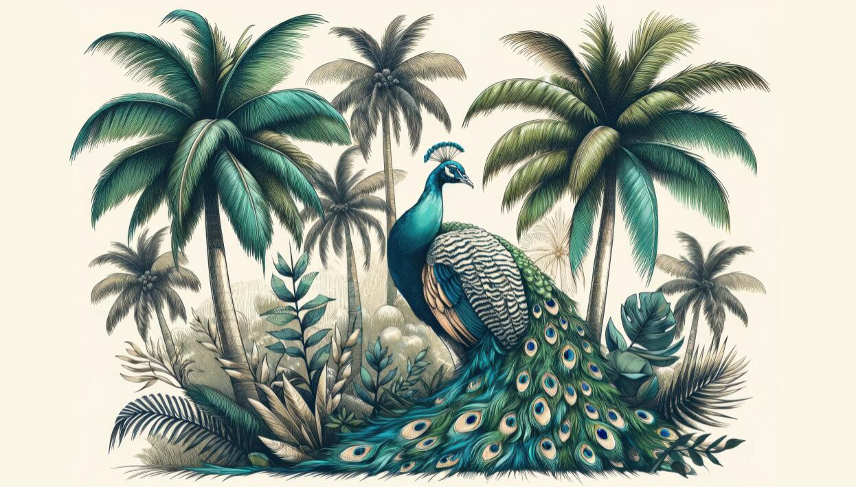 Green peacock wallpaper flat pattern design