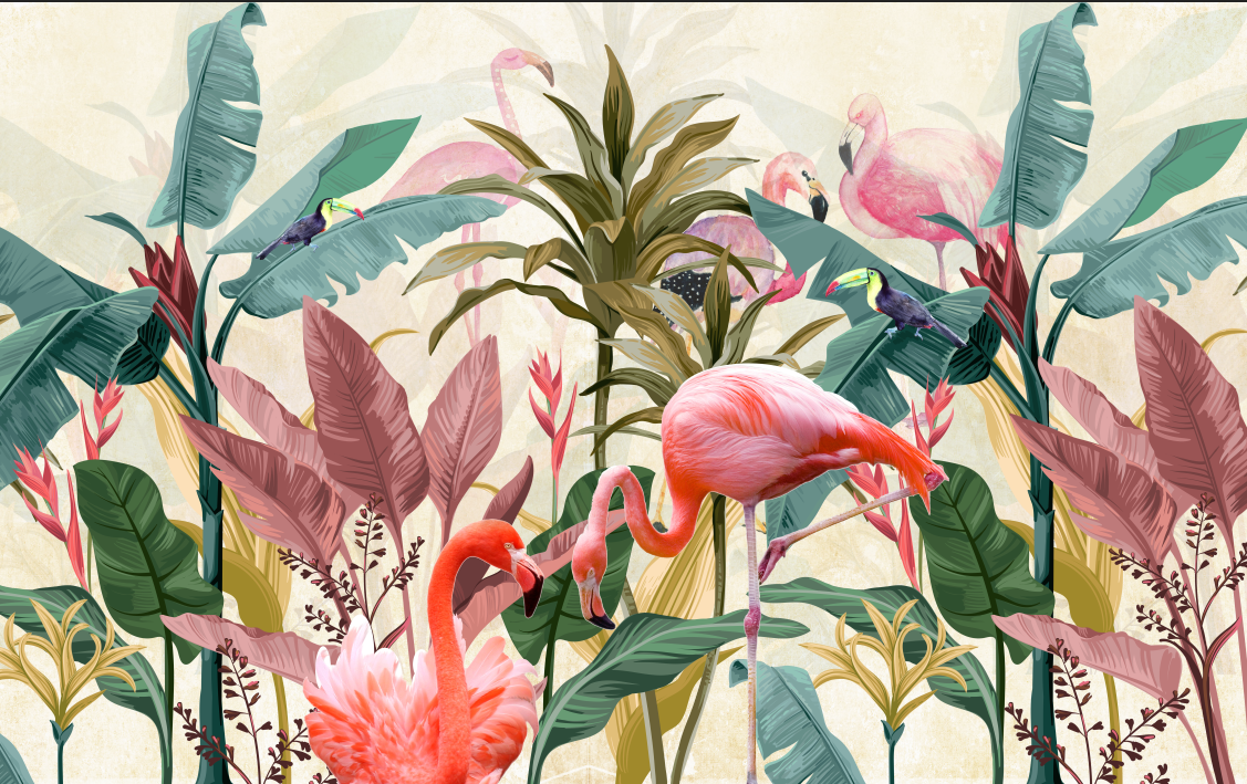 Flamingo Leaf Wallpaper flat pattern design