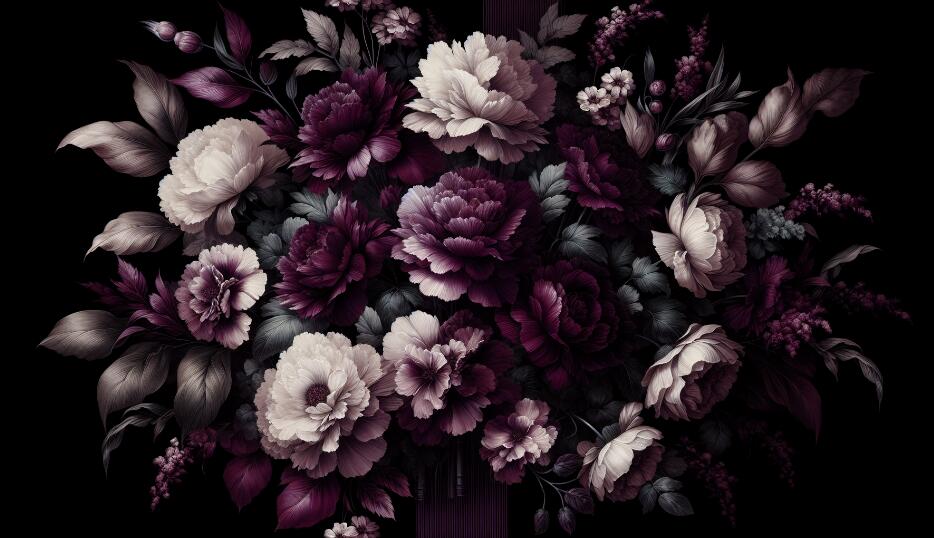 black peony wallpaper flat repeat motif