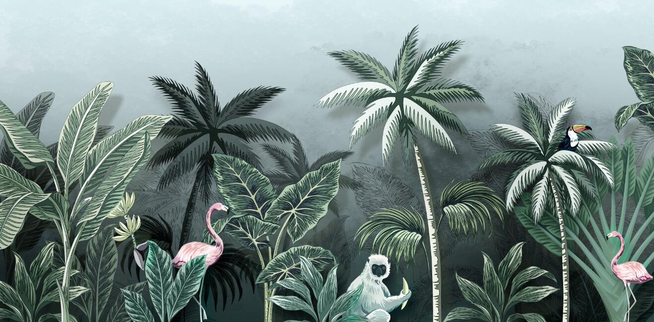 Flamingo Jungle Wallpaper flat pattern design
