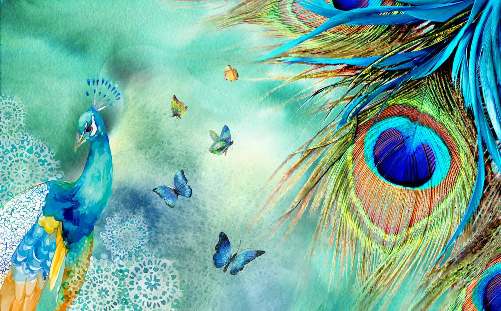 Teal Peacock Wallpaper design