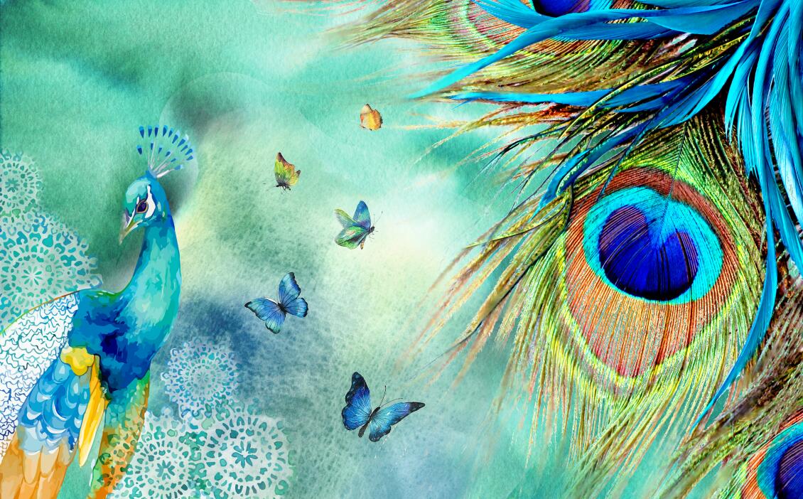 Teal peacock wallpaper flat pattern design