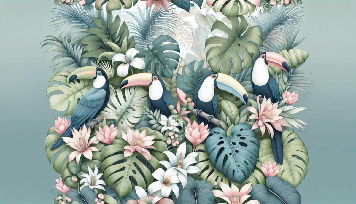 tropical floral wallpaper flat panoramic motif