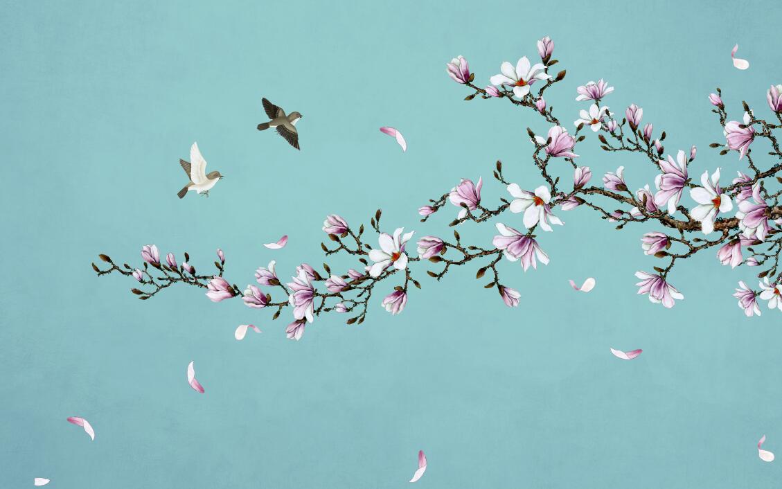 cherry blossom bird wallpaper flat repeat motif