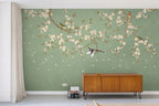 chinoiserie cherry blossom wallpaper living room feature wall