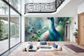 Peacock wallpaper for living rooms — mural in a styled living room