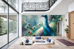 Peacock wallpaper for living rooms — mural in a styled living room
