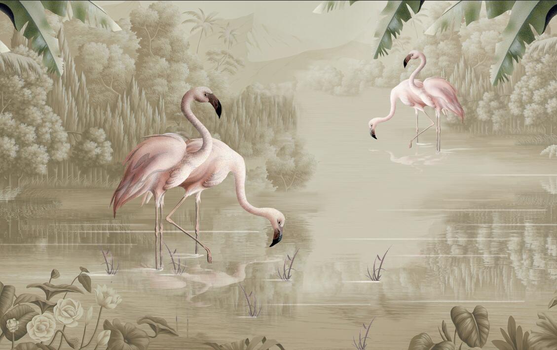 Flamingo Bedroom Wallpaper flat pattern design