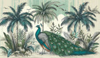 Navy peacock wallpaper flat repeat motif
