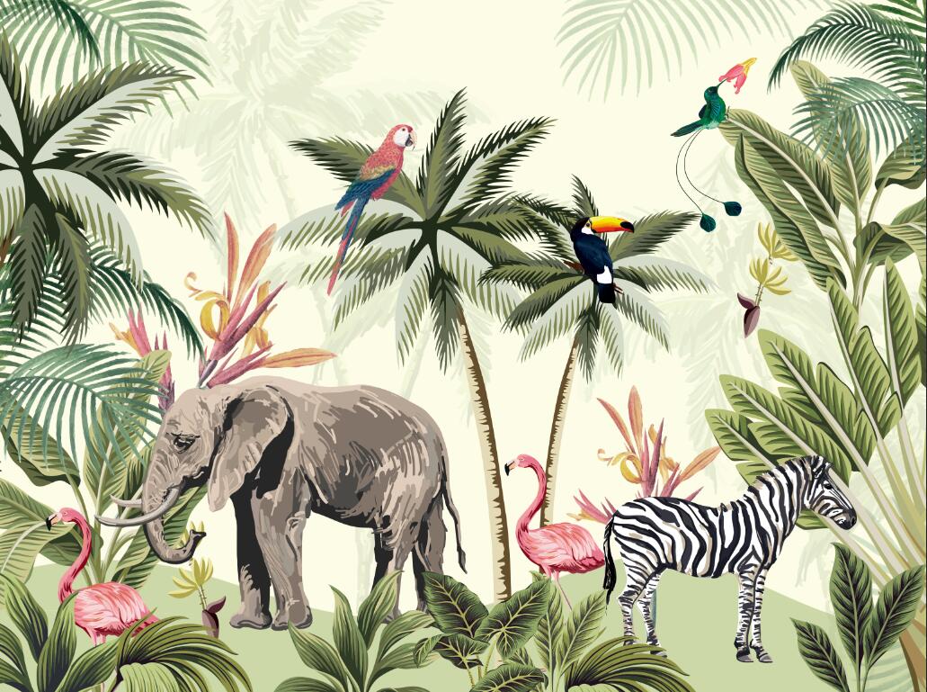 Green flamingo wallpaper flat repeat motif