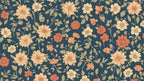 navy floral wallpaper flat repeat motif