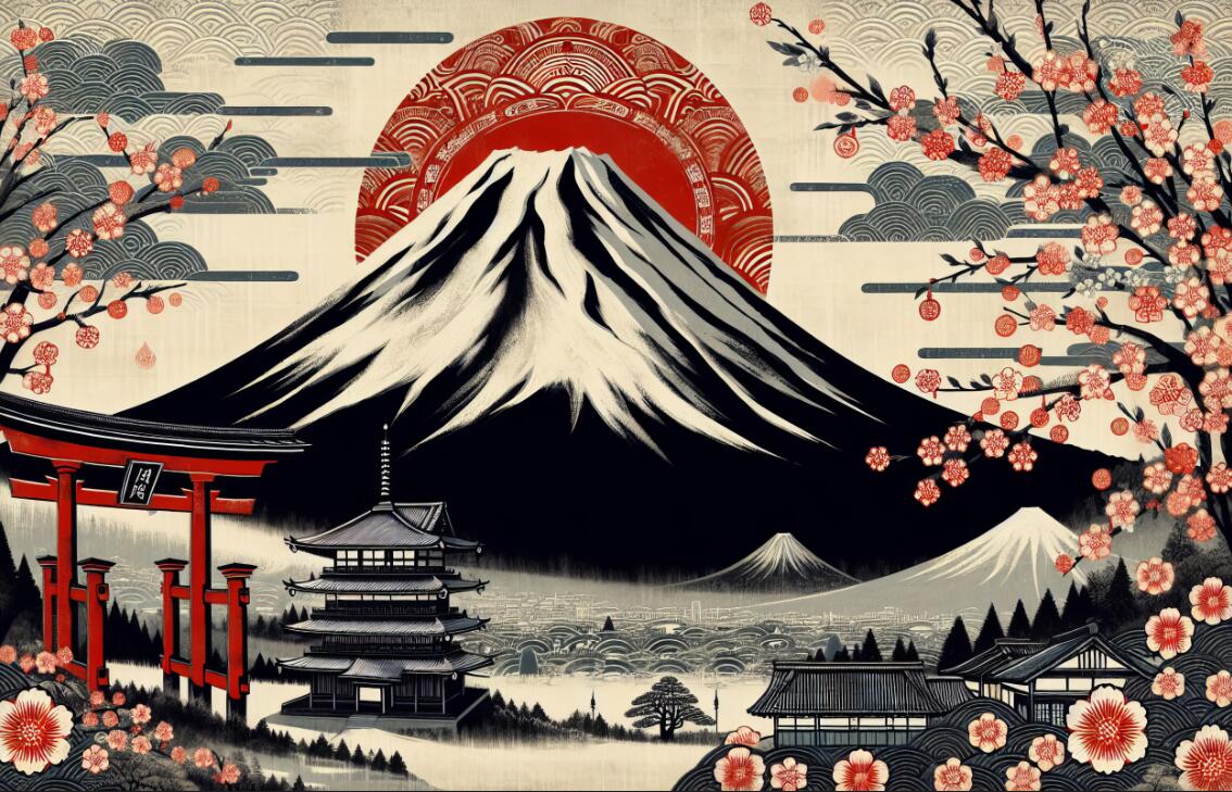 red japanese cherry blossom wallpaper flat panoramic motif