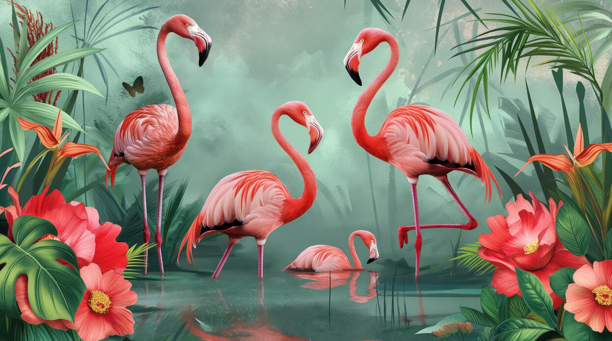 Tropical flamingo wallpaper flat repeat motif