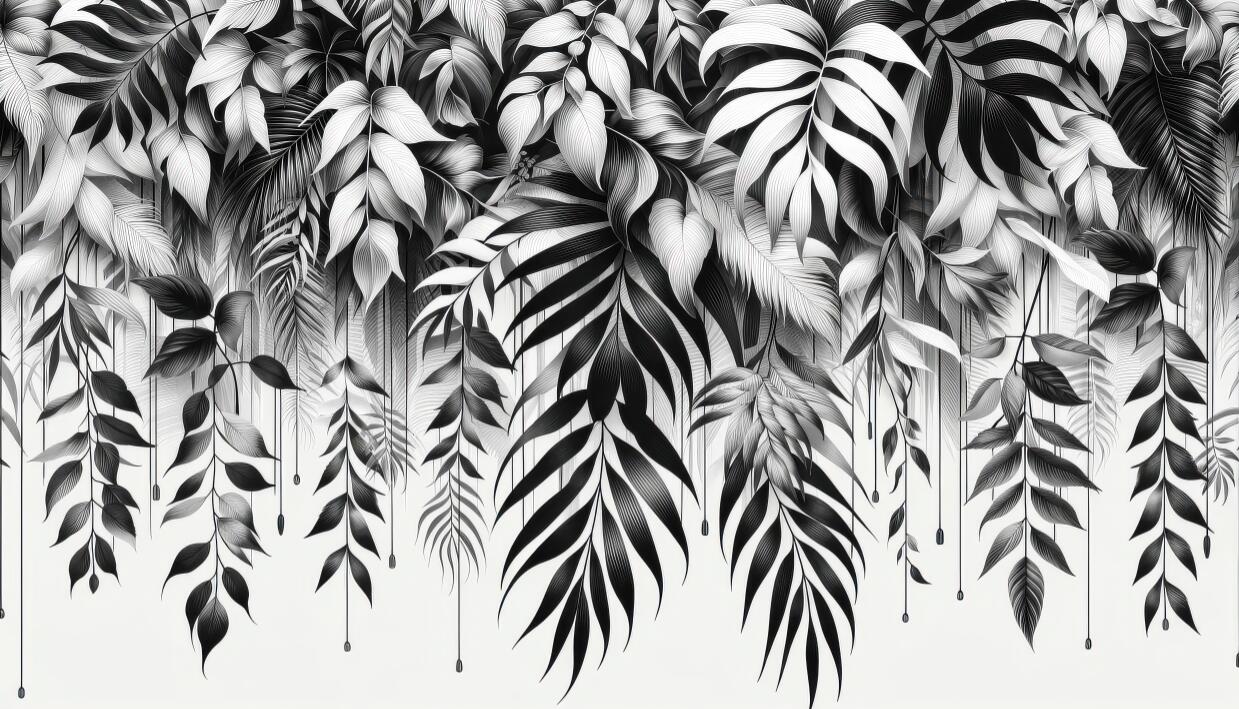 Black and White Leaf Wallpaper flat pattern design