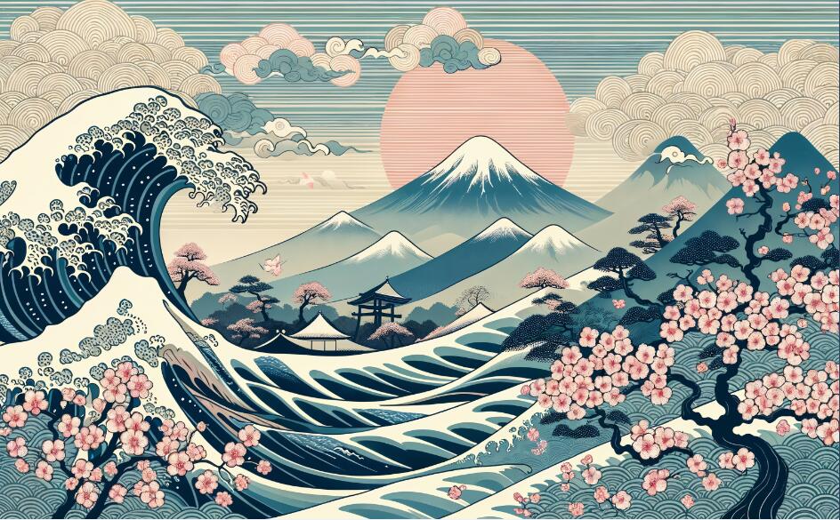 cherry blossom japanese garden wallpaper flat panoramic motif