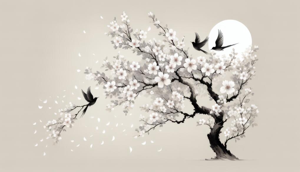 cherry blossom night wallpaper flat panoramic motif