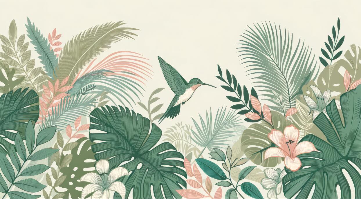 Green Hummingbird Wallpaper flat pattern design