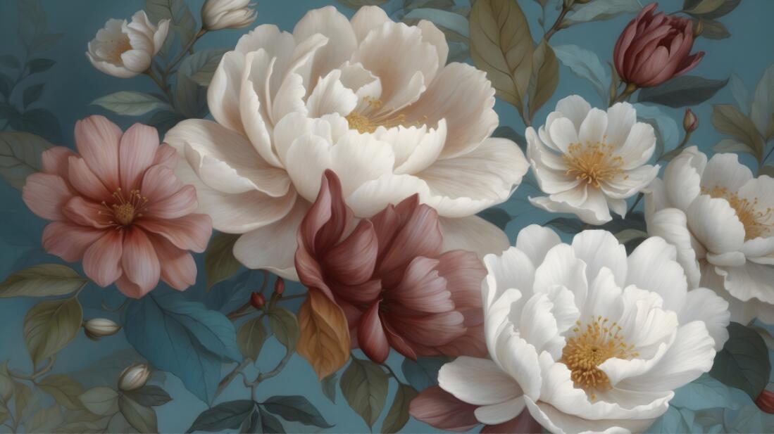 blue and white floral wallpaper flat repeat motif