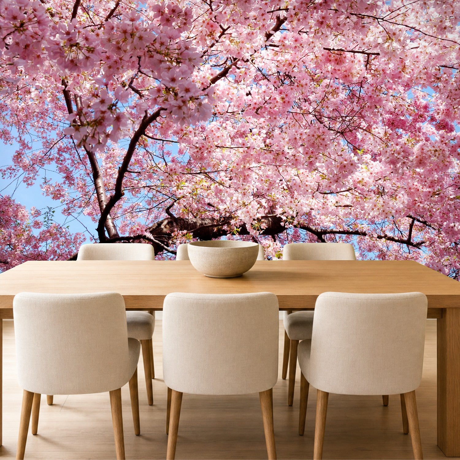 cherry blossom tree mural wallpaper dining room feature wall