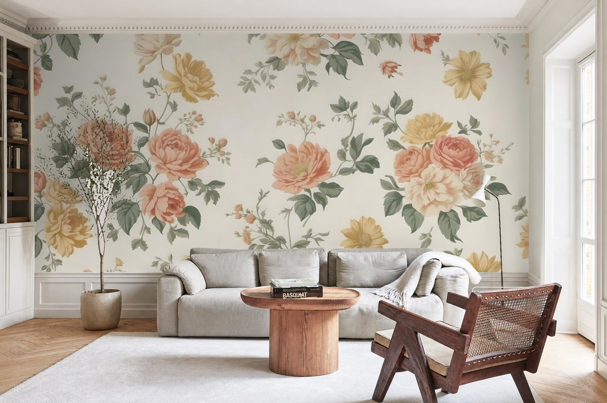 roses wallpaper living room feature wall