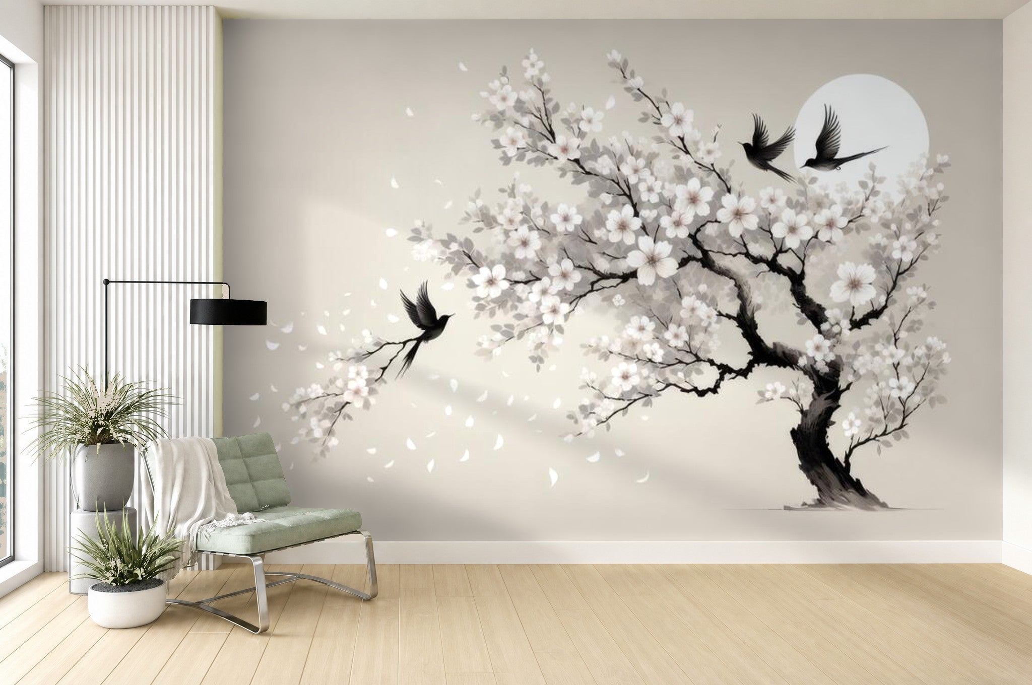 cherry blossom night wallpaper living room wall
