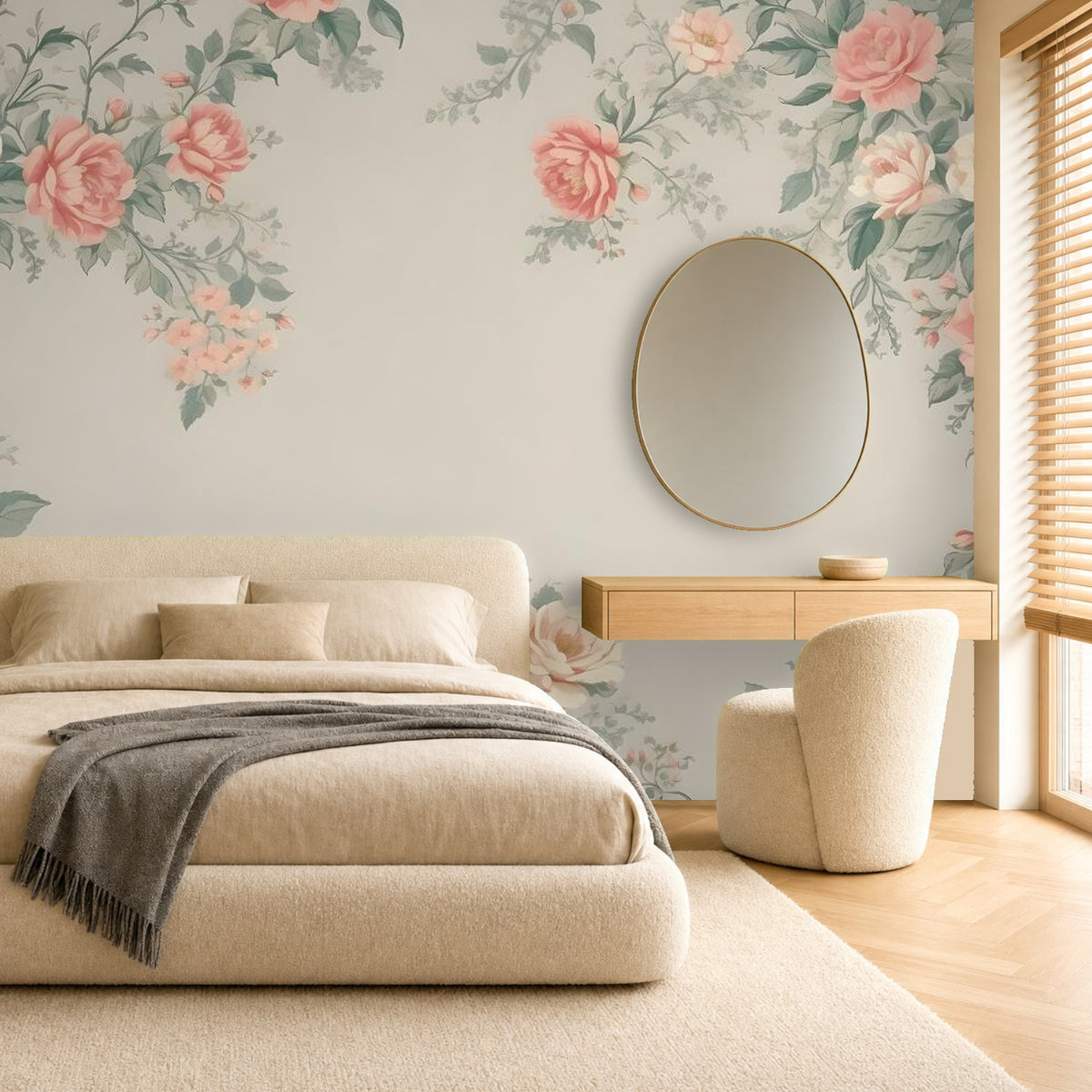 gold rose wallpaper bedroom wall