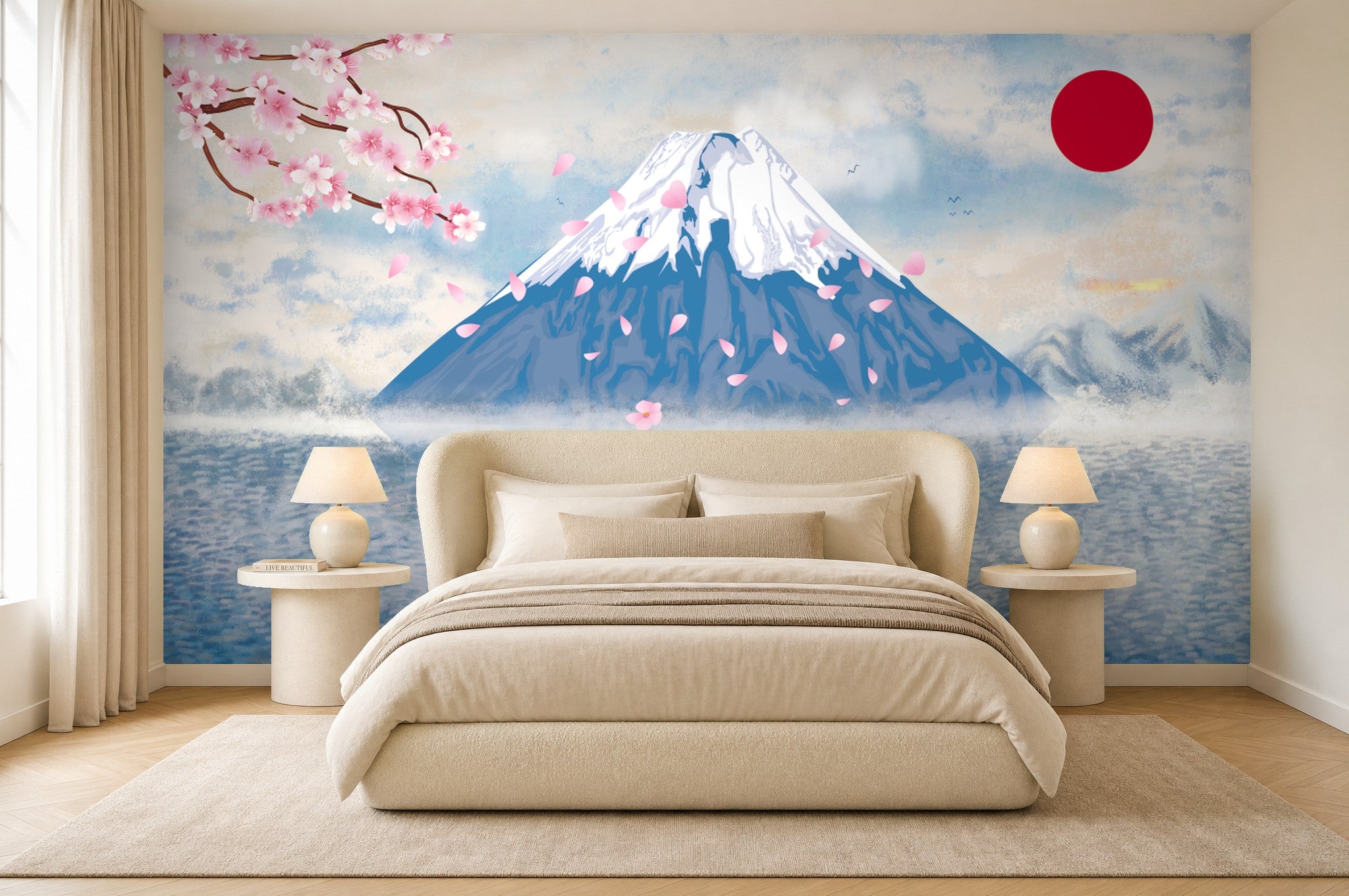 cherry blossom japanese art wallpaper living room wall