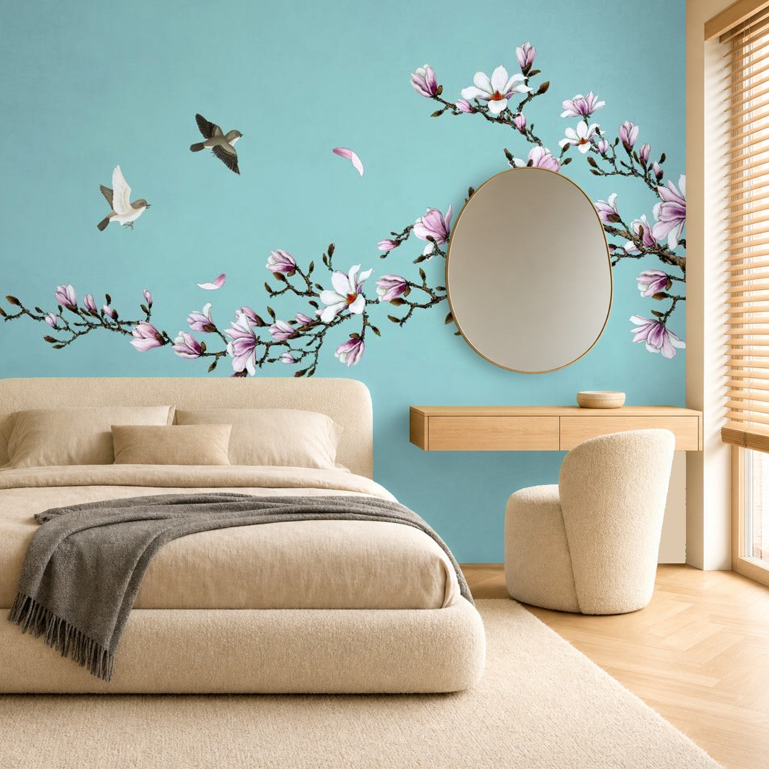 cherry blossom bird wallpaper bedroom wall
