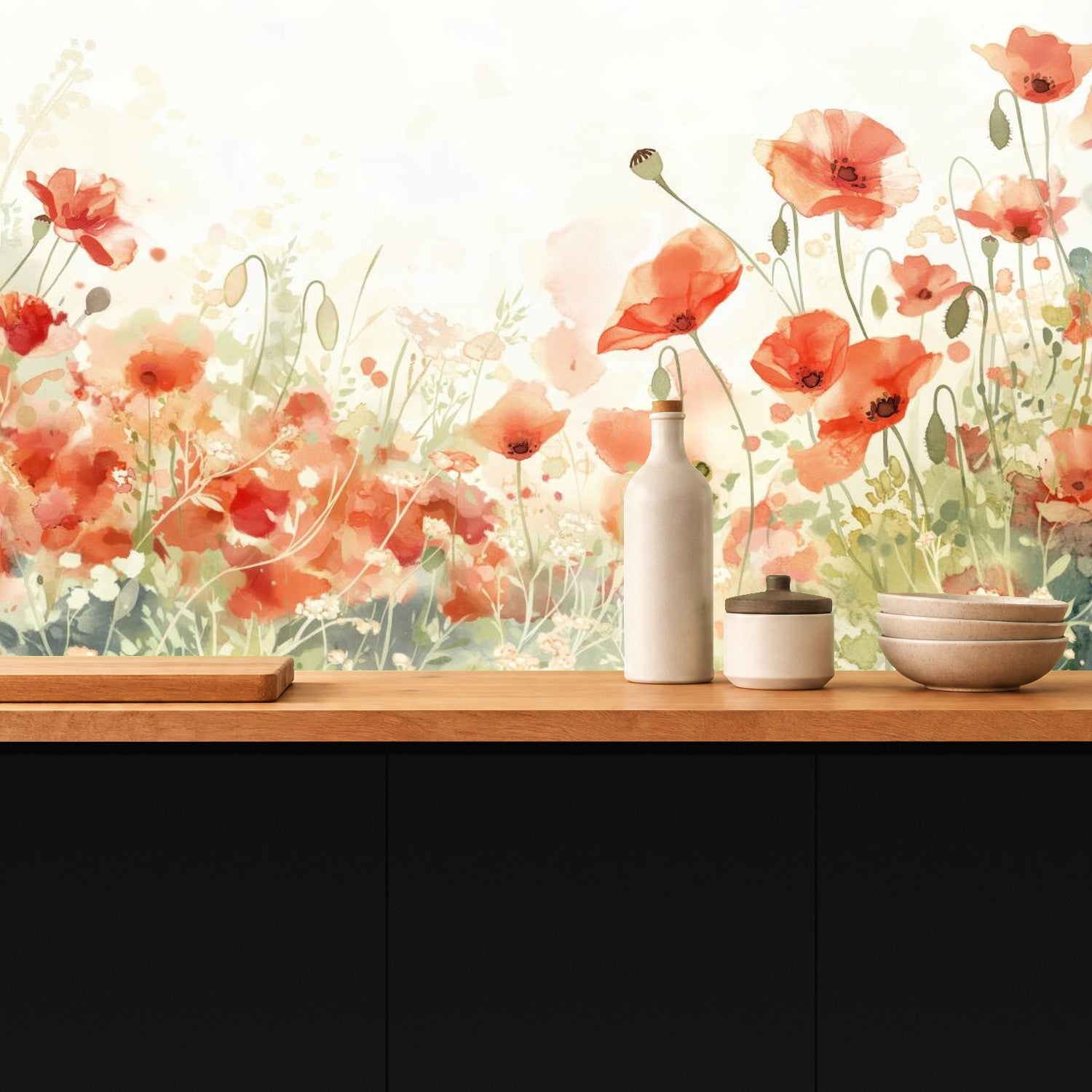 poppy wallpaper kitchen feature wall