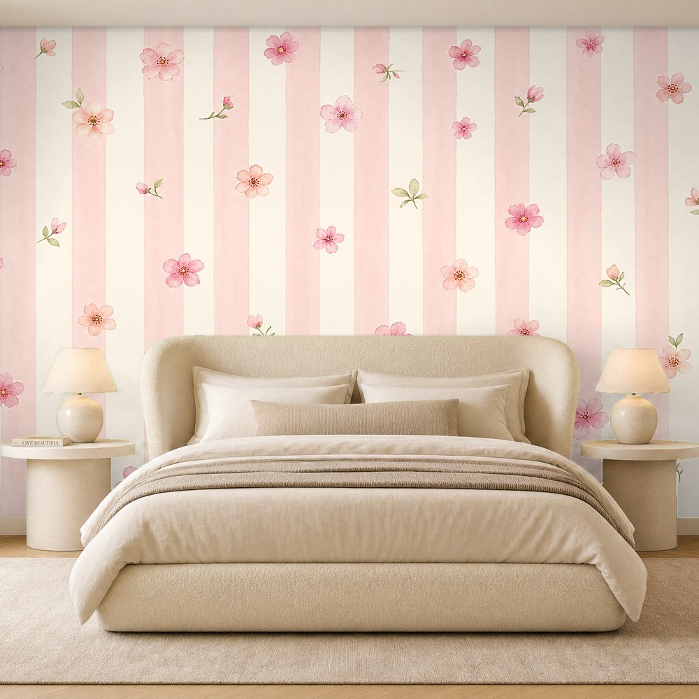 pink floral stripe wallpaper room 2