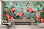 Tropical flamingo wallpaper — room scene