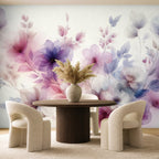purple floral wallpaper dining room wall