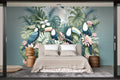 tropical floral wallpaper in a bedroom
