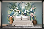 tropical floral wallpaper in a bedroom