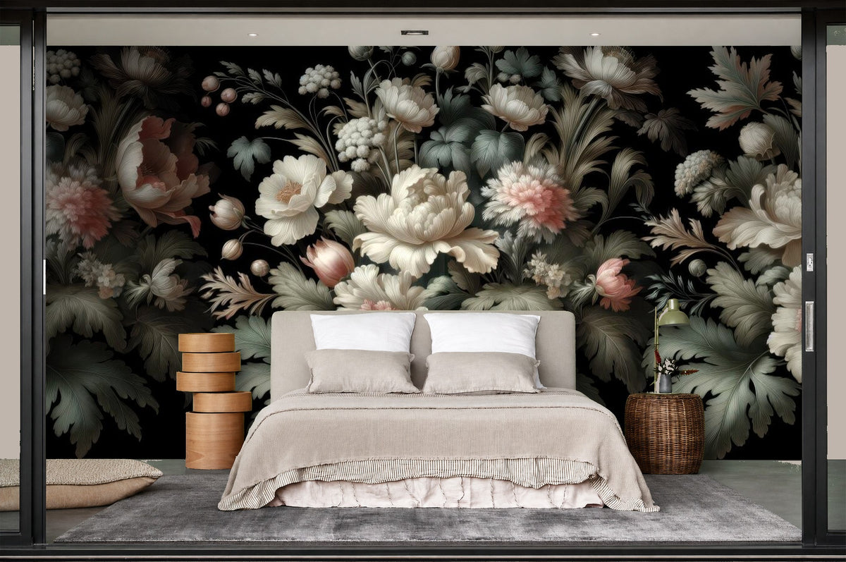 big floral wallpaper in a bedroom
