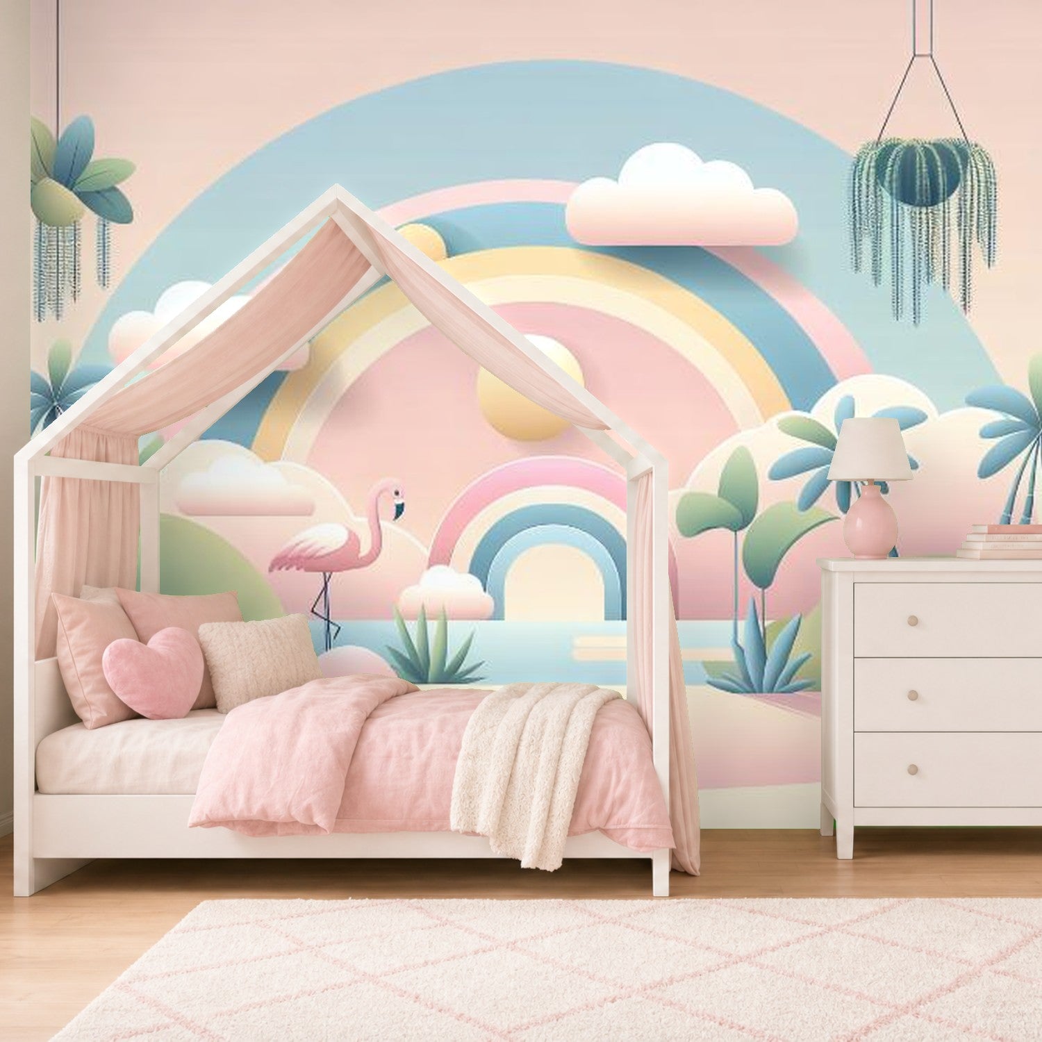 Summer flamingo wallpaper — mural in a children's bedroom
