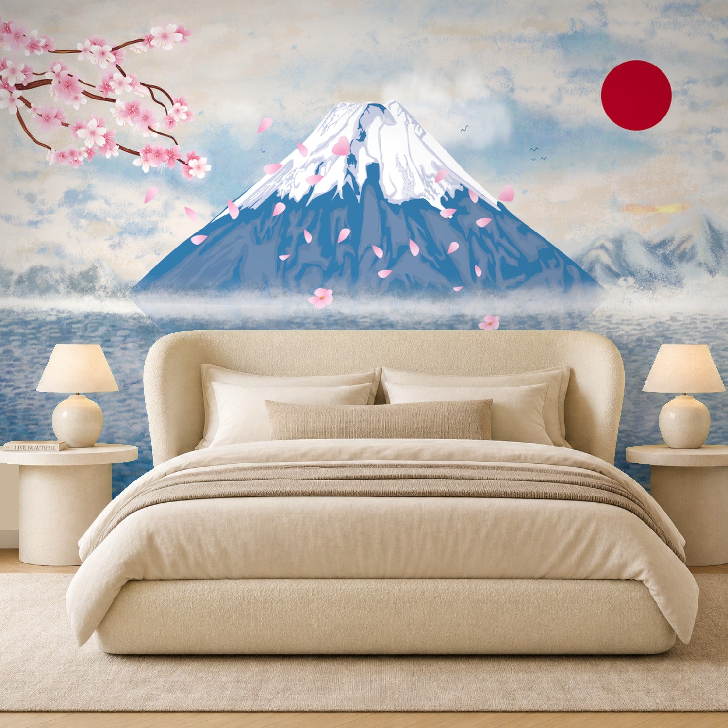 cherry blossom japanese art wallpaper living room feature wall