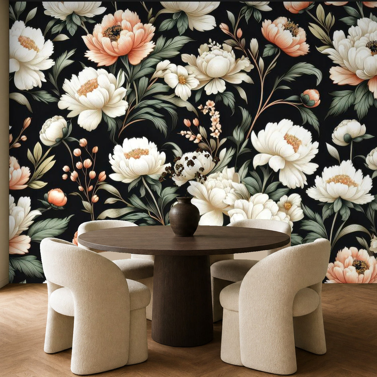 large floral wallpaper dining room wall